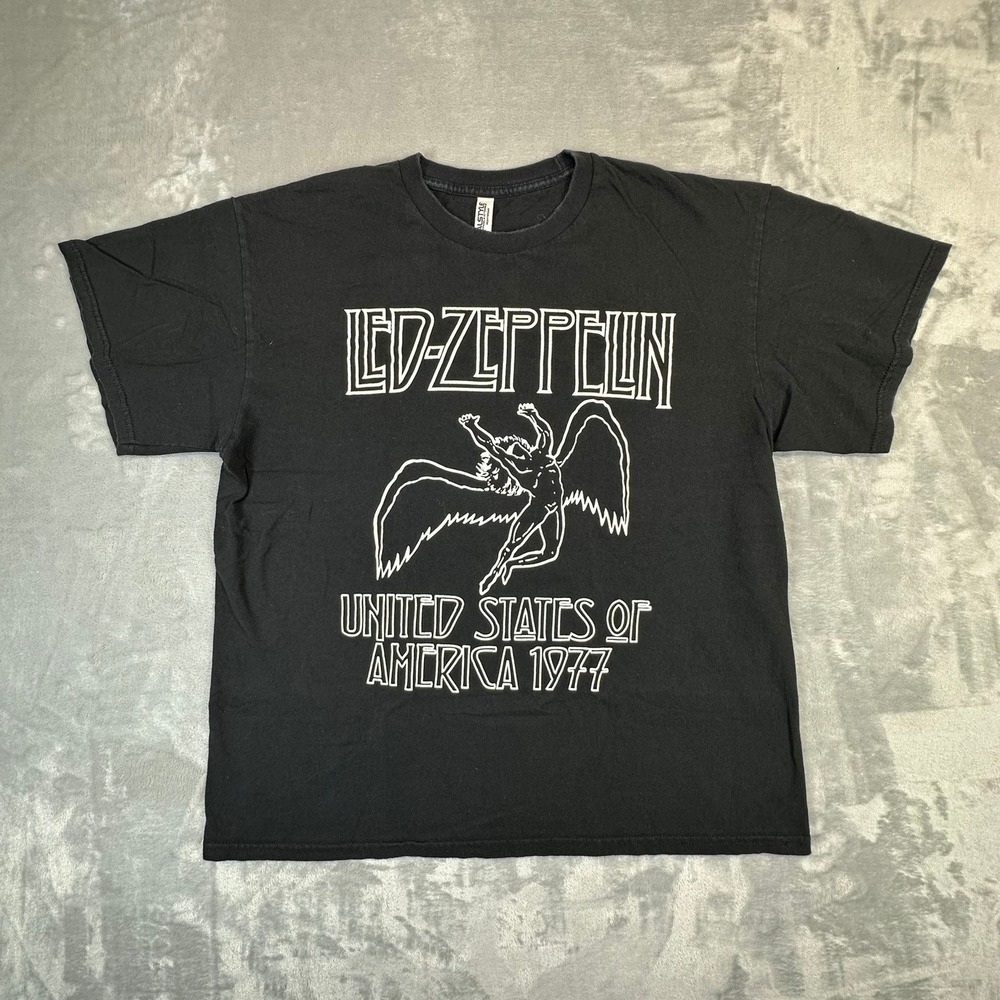 Alstyle T-Shirt Mens XL Black Led Zeppelin 1977 USA Tour Graphic Heavyweight Tee